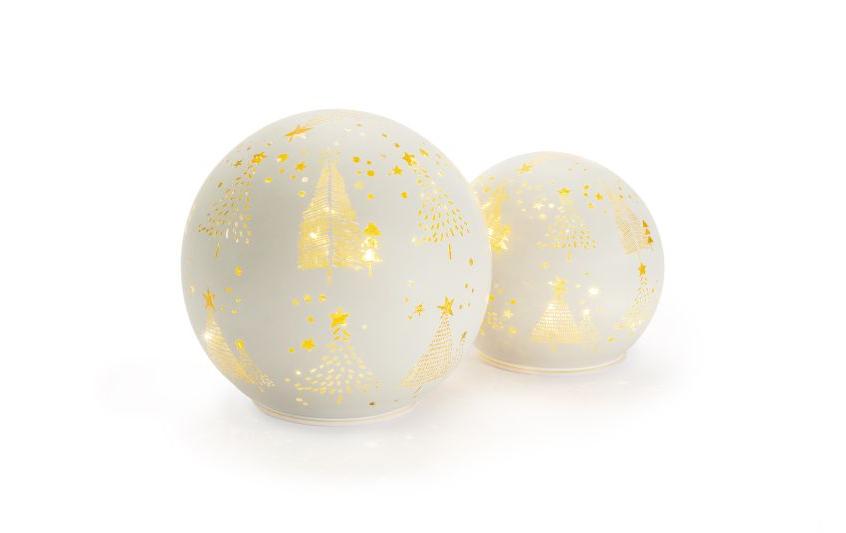 STT LED Windlicht 2er Set Glass Ball weiss 18 LED, ww, D12cm/15cm, Timer 6/18, indoor