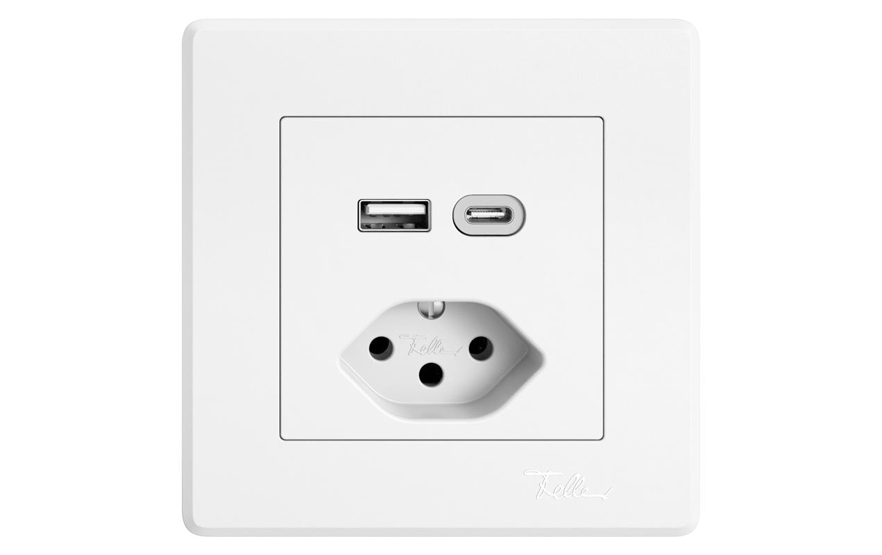 Feller EDIZIOliv Steckdose 1xUSB A,1xUSB C Komplettset mit Steckklemmen Snapfix