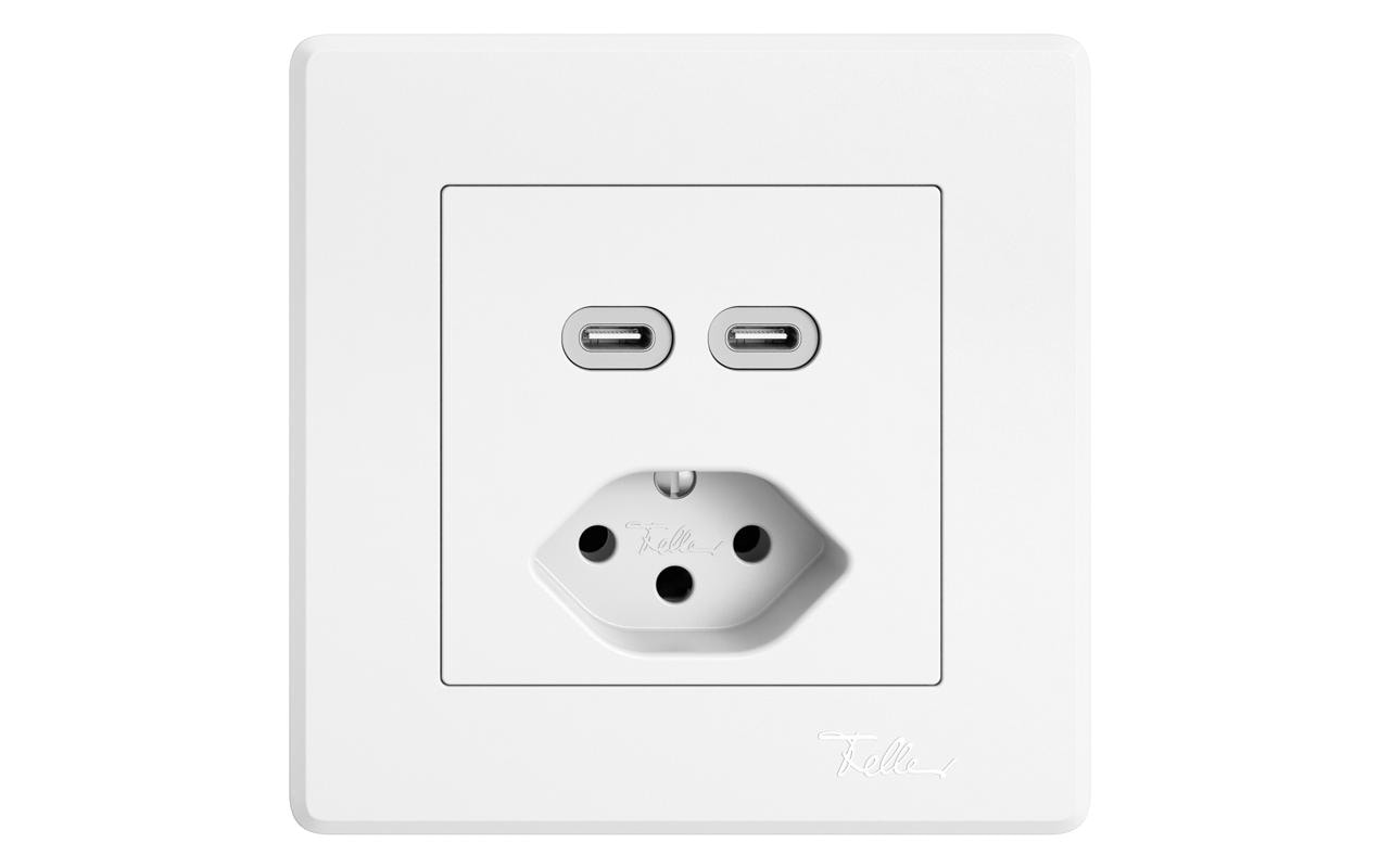 Feller EDIZIOliv Steckdose 2xUSB-C Komplettset mit Steckklemmen Snapfix