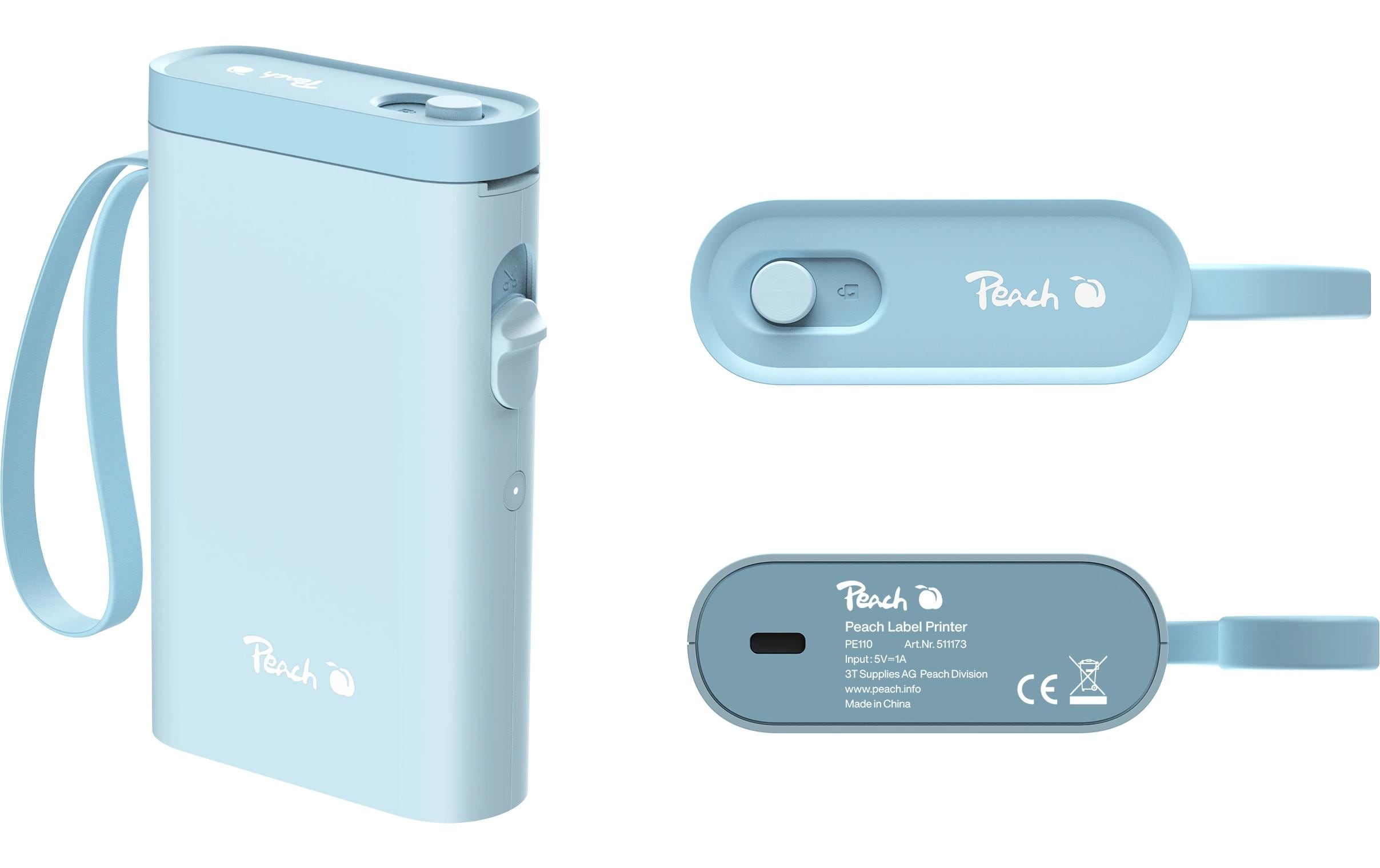 Peach LabelPrinter PE110 blau USB, 1200 mAh, 30 mm/s Druckgeschwindigkeit