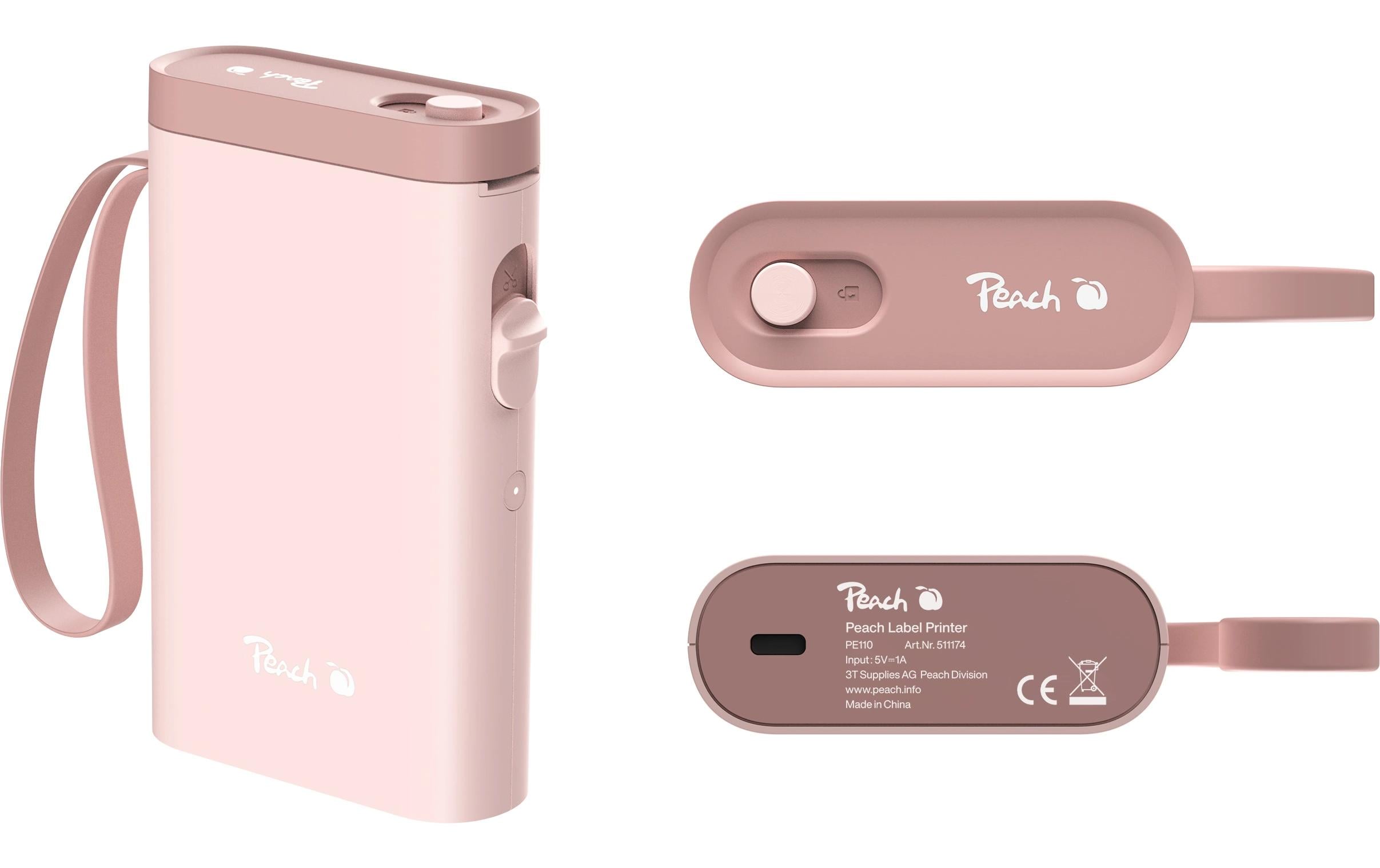 Peach LabelPrinter PE110 pink USB, 1200 mAh, 30 mm/s Druckgeschwindigkeit