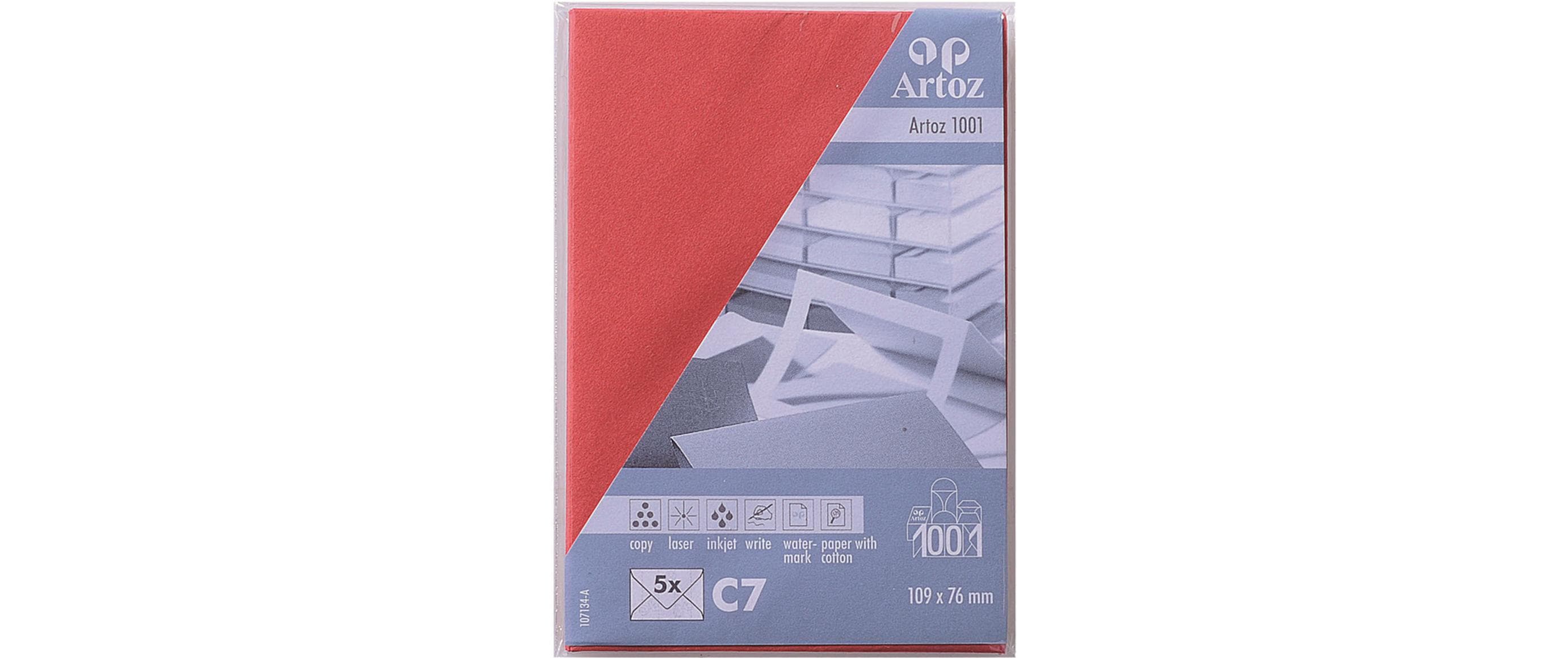 Artoz Couvert C7 100 gm2, rot, 5 Stück