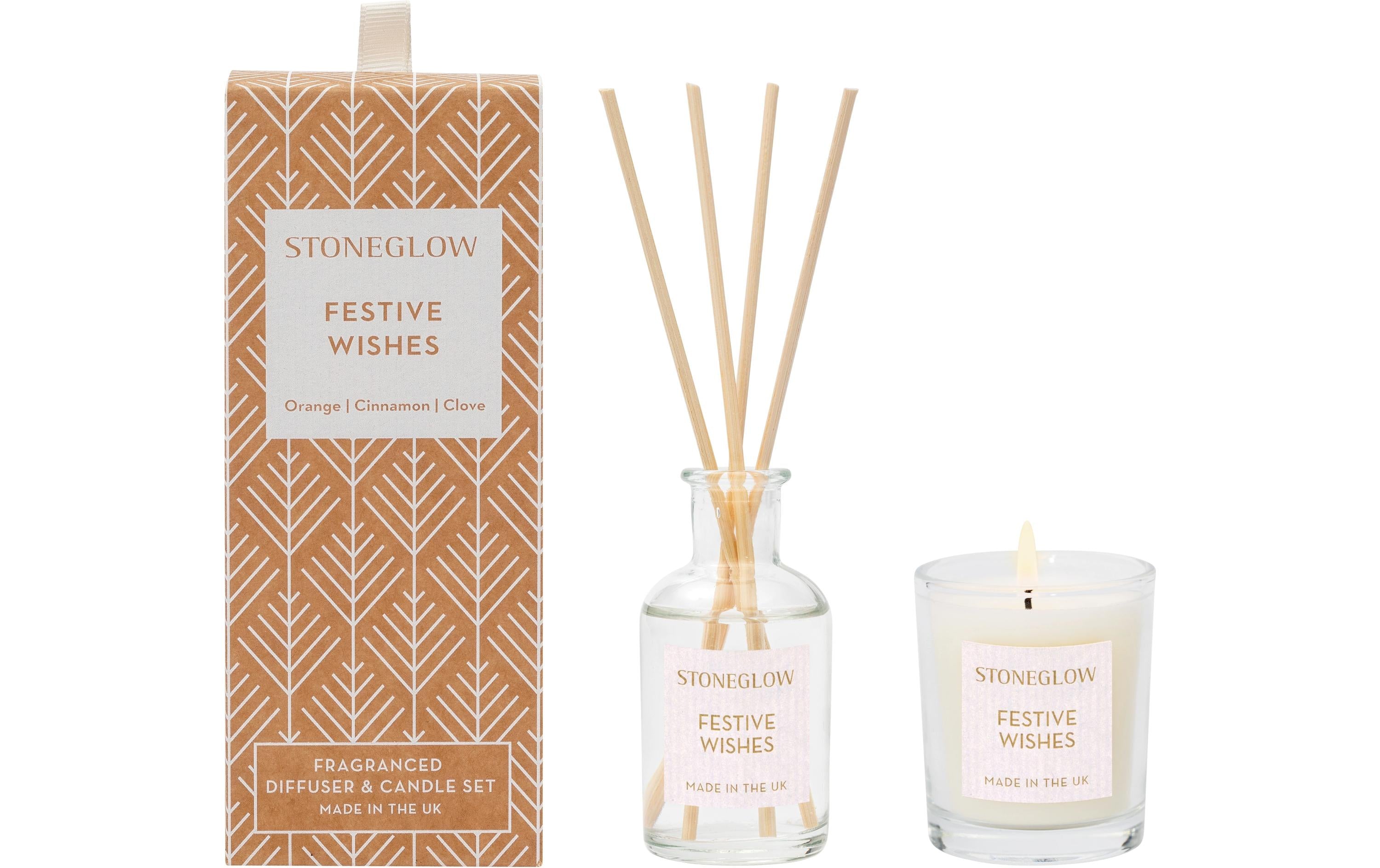 Stoneglow Geschenkset Festive Wishes Duftstäbchen 50ml plus Kerze15h
