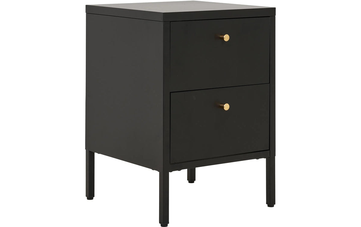 House Nordic Nachttisch Dalby 2 Schublade, Stahl, Schwarz, 40x40x59.5cm