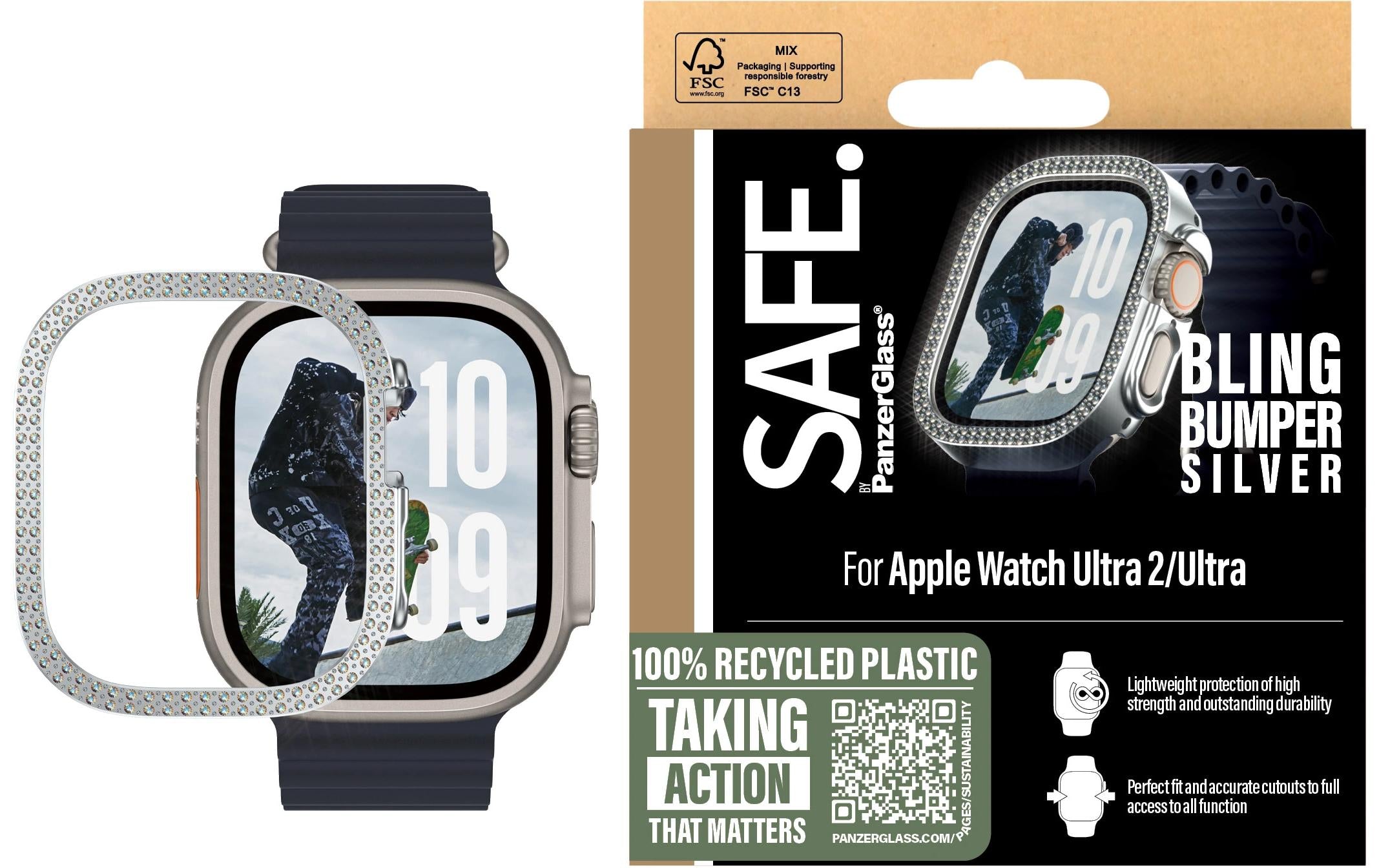 SAFE. Displayschutz Bling Bumper Silver für Apple Watch Ultra 2024