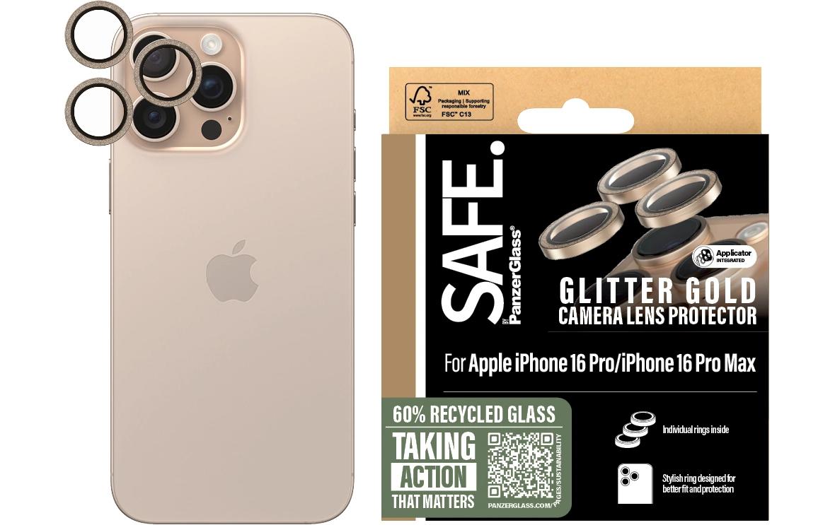 SAFE. Camera Lens Protector Glitter Gold fürs iPhone 16 Pro & 16 Pro Max