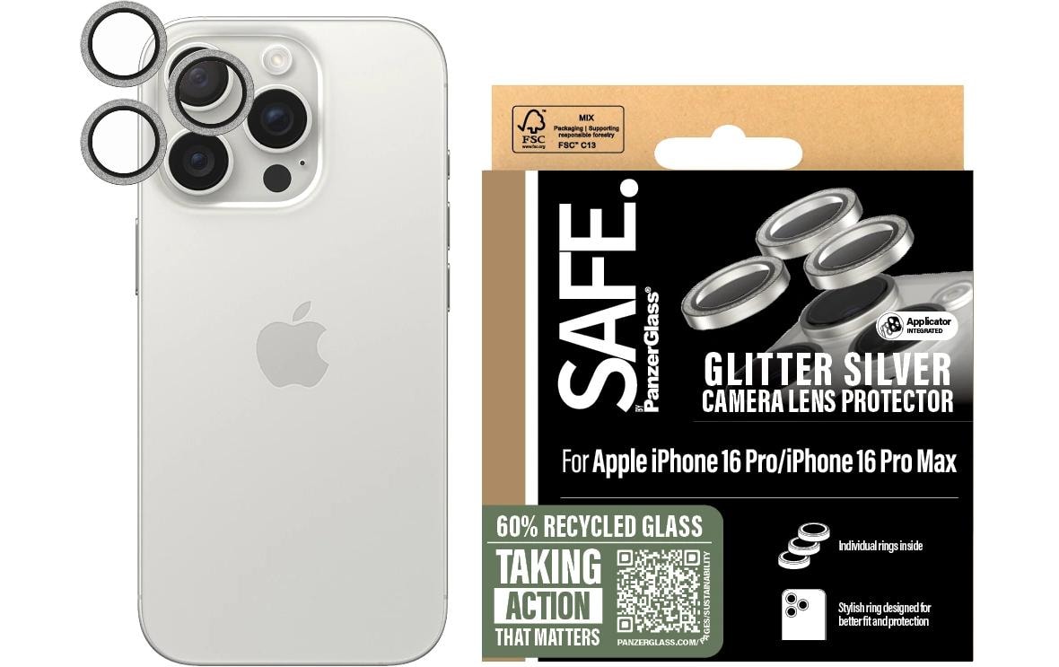 SAFE. Camera Lens Protector Glitter Silver fürs iPhone 16 Pro & 16 Pro Max