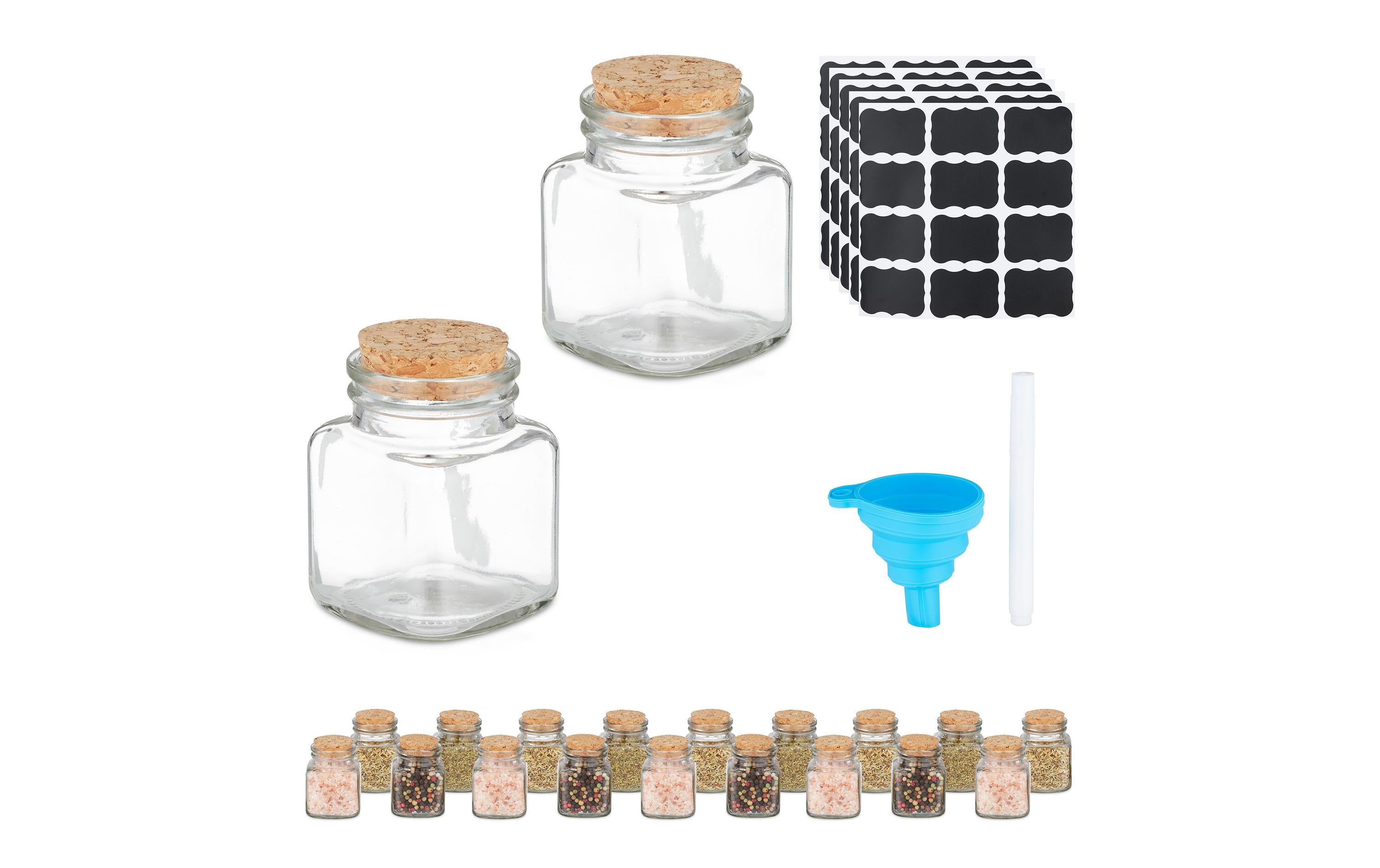 relaxdays Gewürzgläser 20 Stück , Glas/Kork