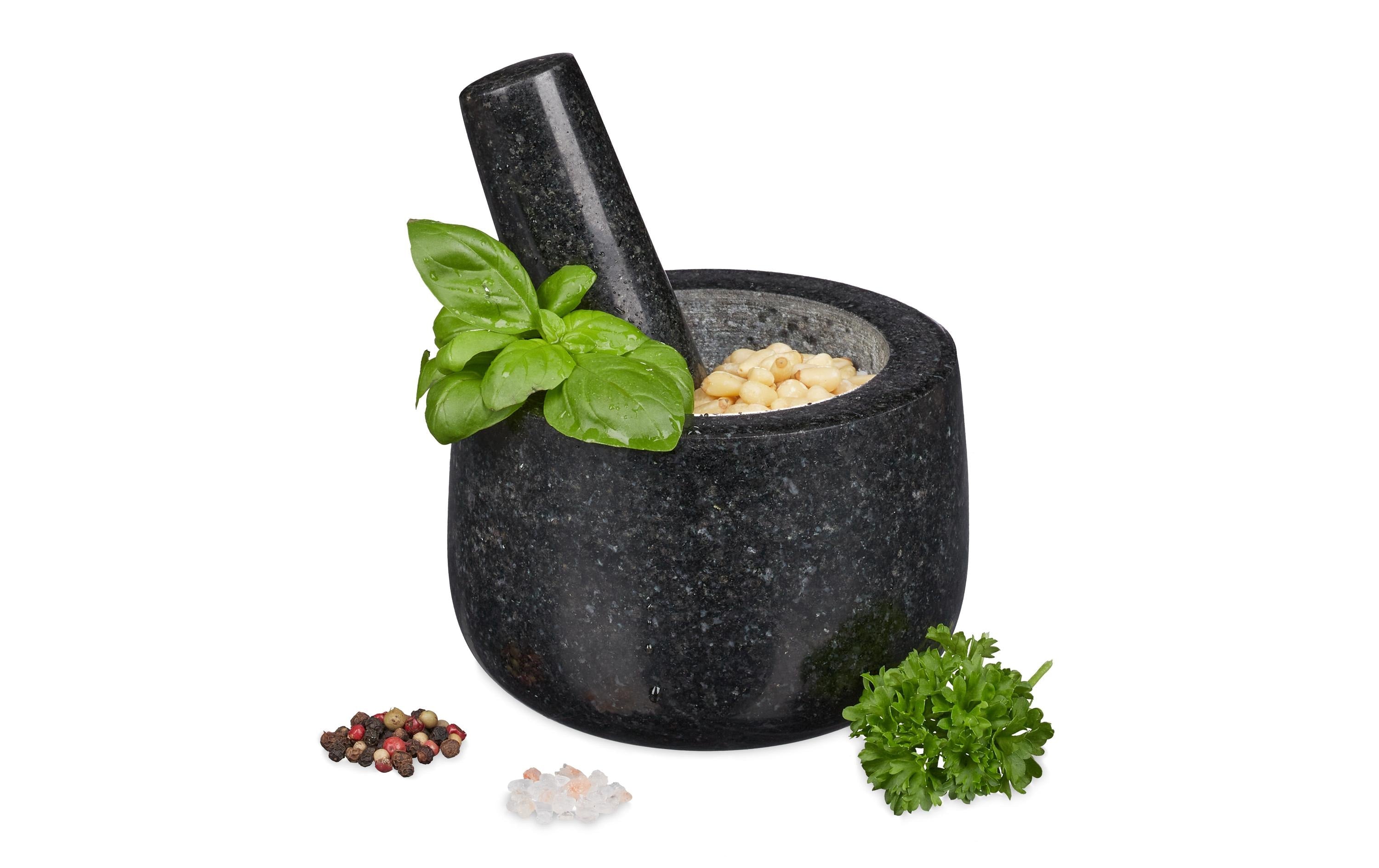 relaxdays Mörser mit Stössel 12cm Granit, 300ml