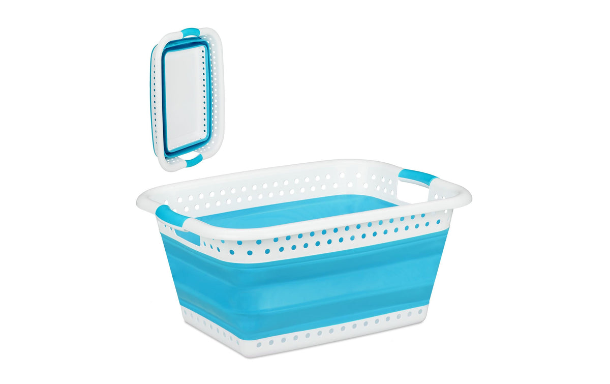 relaxdays Faltbarer Wäschekorb 37 Liter, Blau