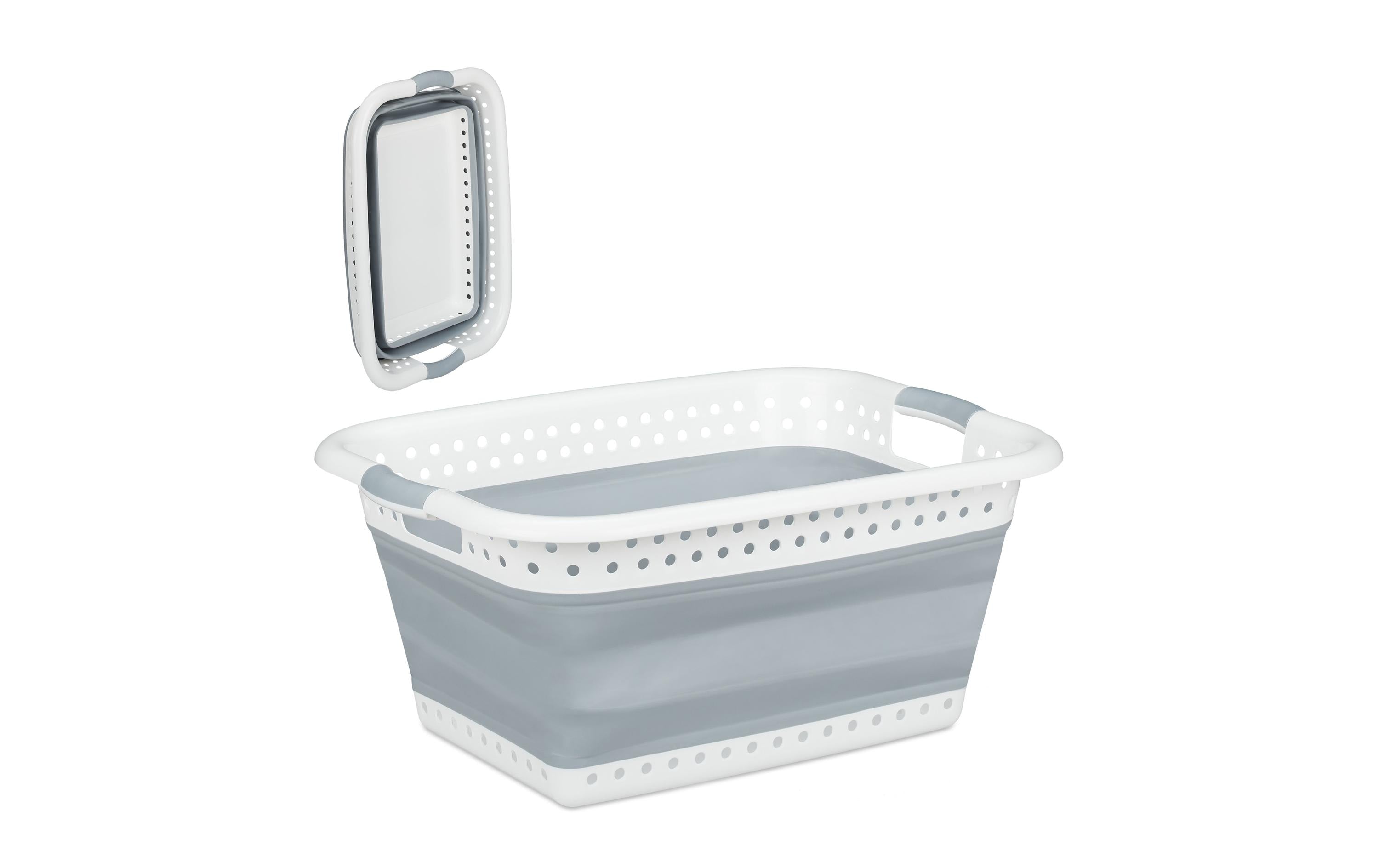 relaxdays Faltbarer Wäschekorb 37 Liter, Grau