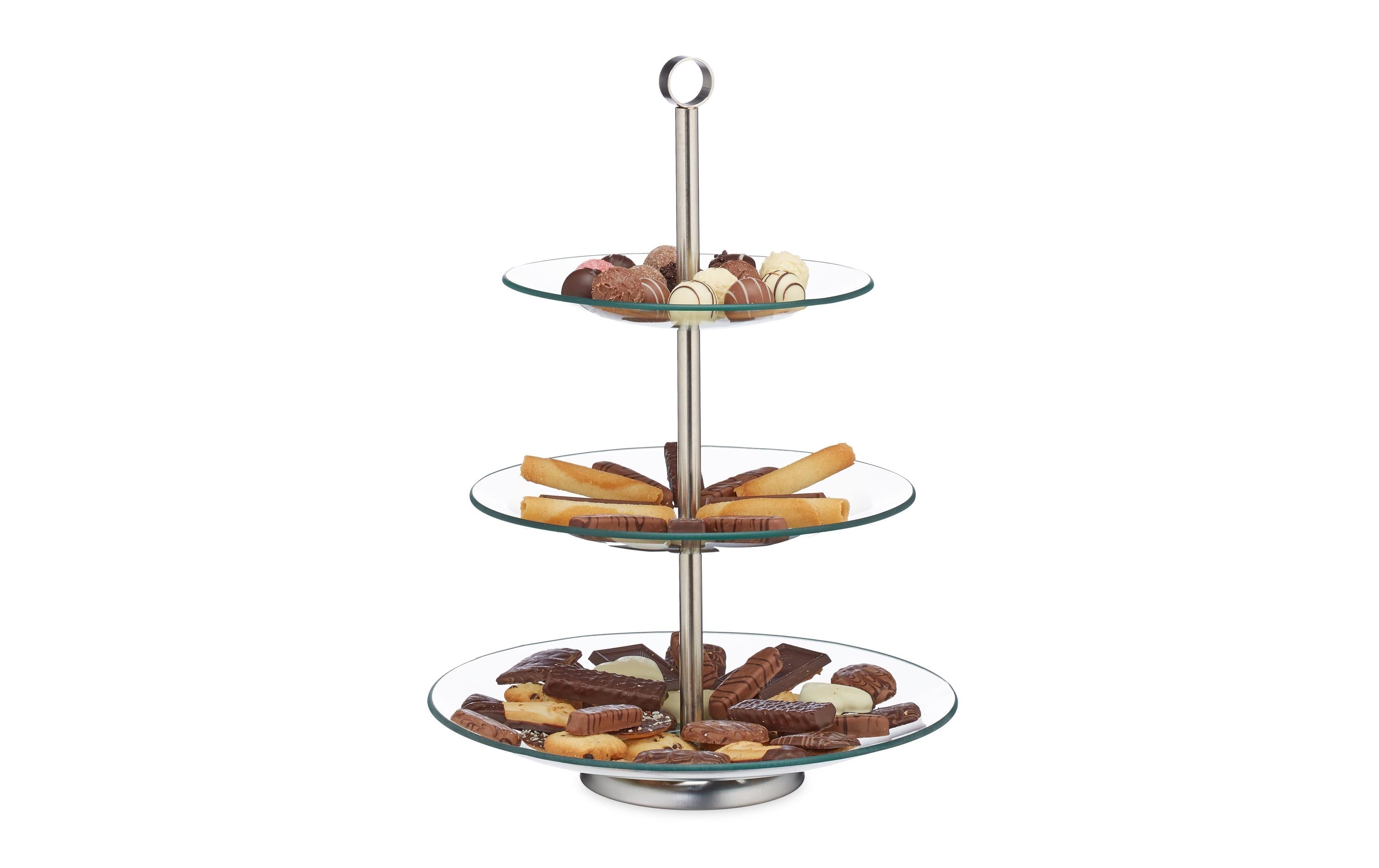 relaxdays Etagere 3-Stufen rund Glas