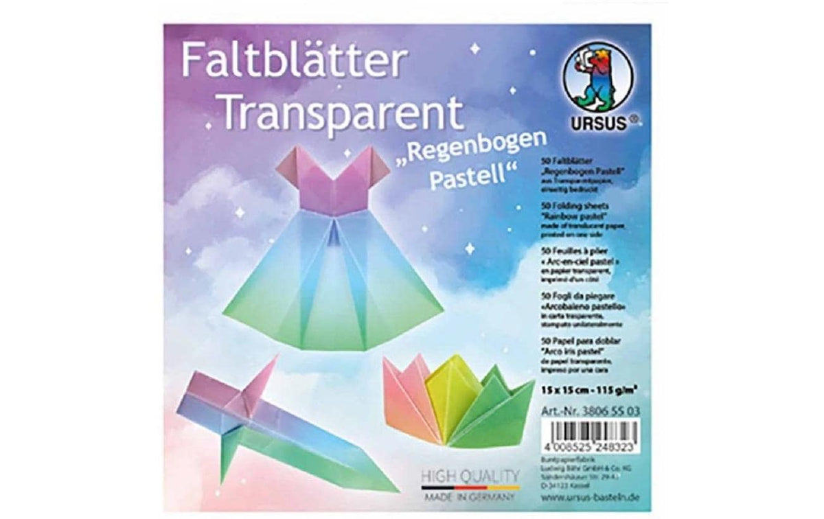 Ursus Faltblätter Origami à 50 Blatt Rainbow Pastell, Trnasparentpapier, 15x15cm