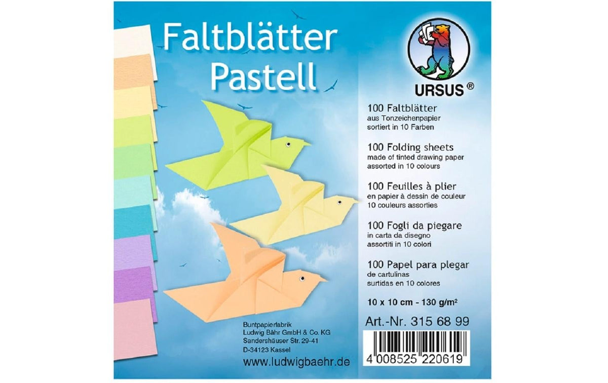 Ursus Faltblätter Origami à 100 Blatt Pastell, 130 g/m,  10 x 10 cm,