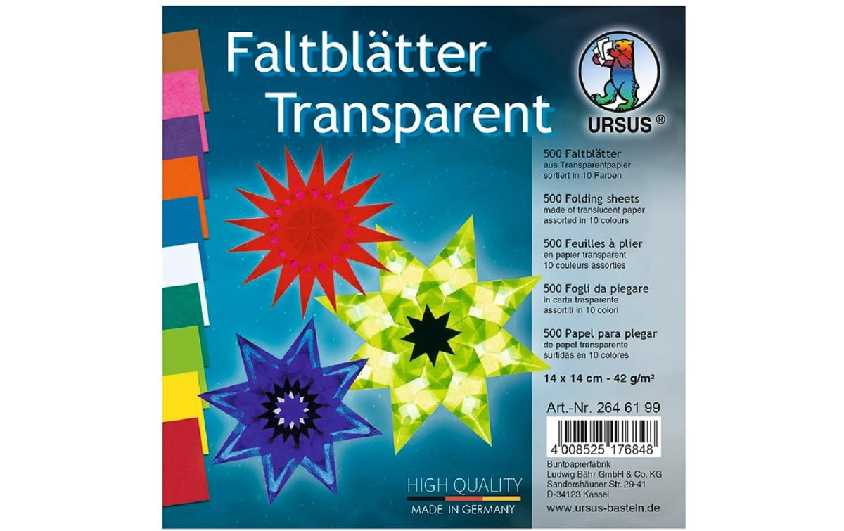 Ursus Faltblätter Origami à 500 Blatt Transparentpapier, 42 g/m², 14 x 14 cm