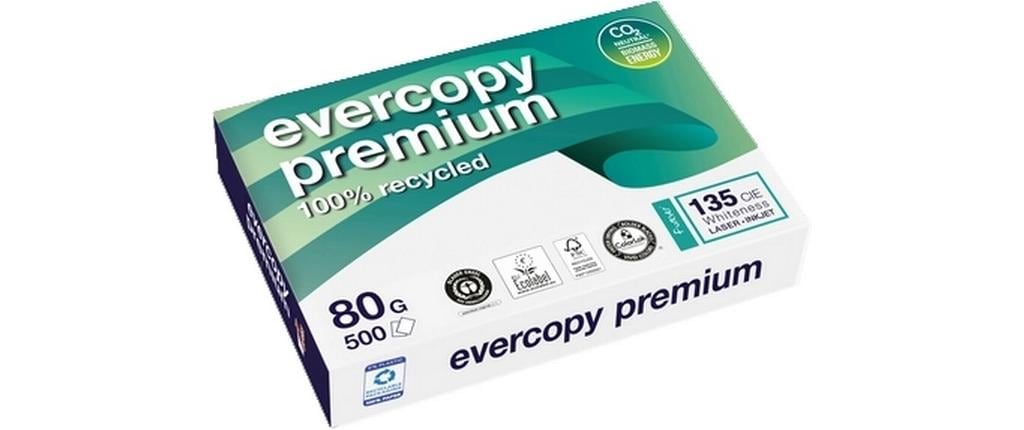 Evercopy Papier Premium 100% Recycling A4, 80 g/m², Ries à 500 Blatt, CIE 135