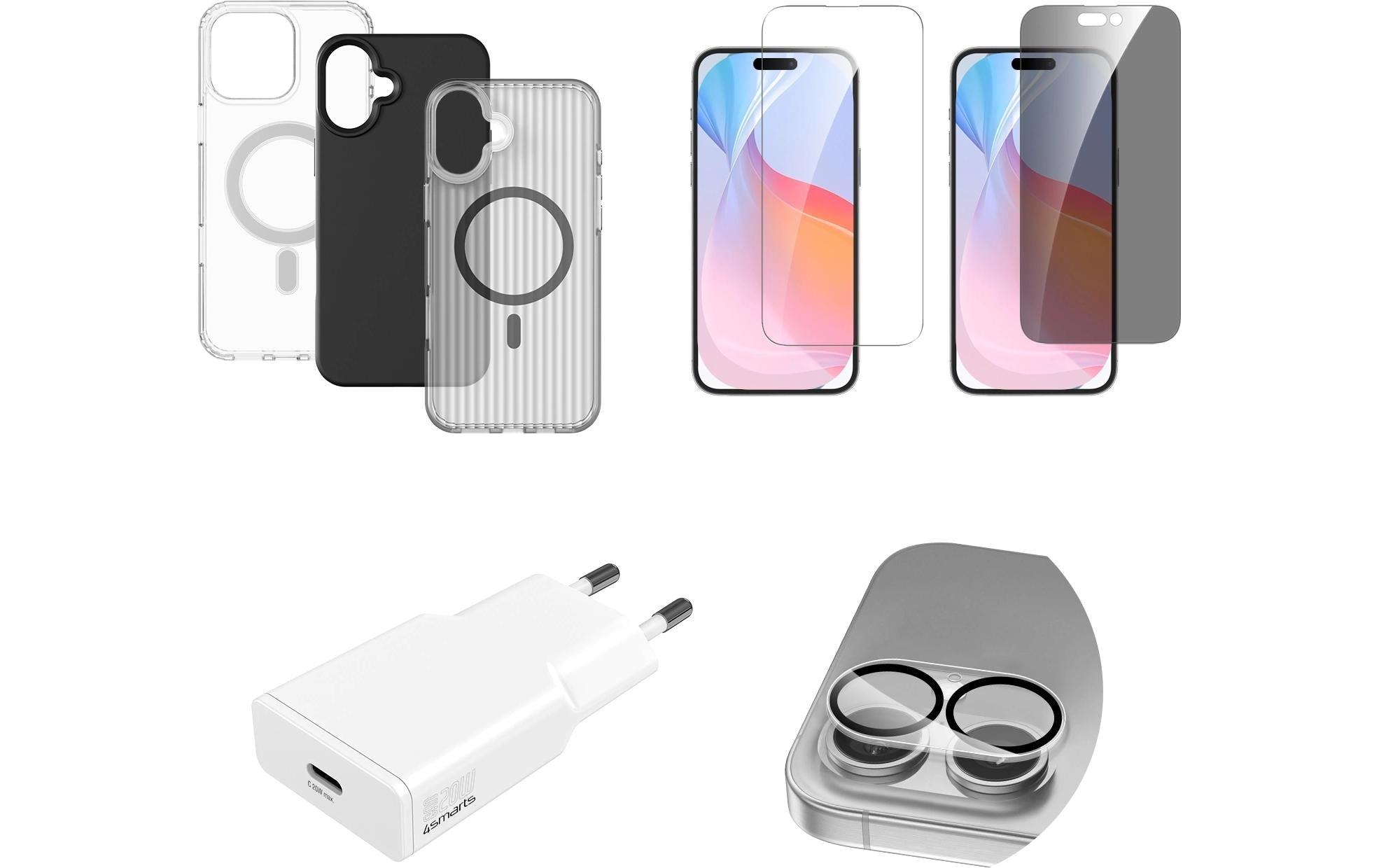 4smarts Value Set, 3 Cases, 3 Glas, Charger iPhone 16