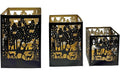 Dameco Laterne Forest, 3er Set, Metall Schwarz-Gold, Scherenschnittmuster