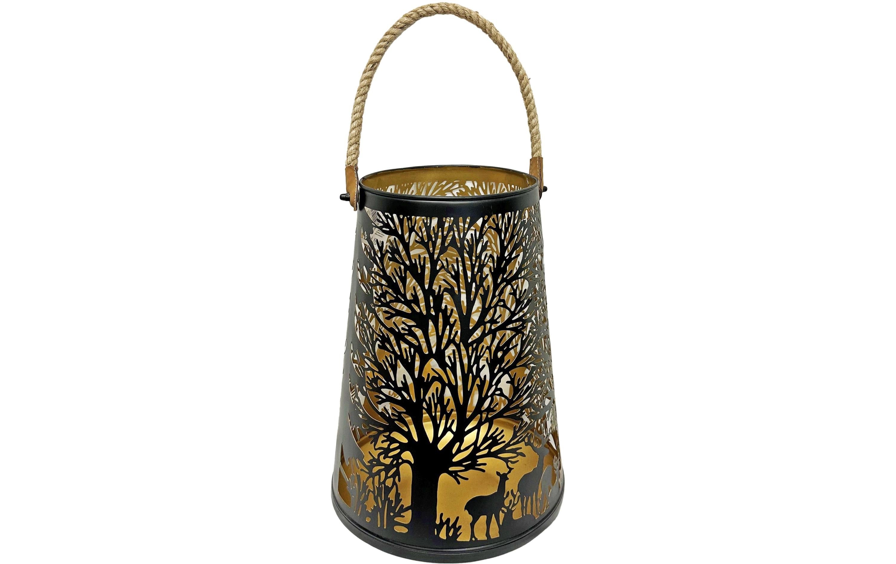 Dameco Laterne Forest mit Kordel, Metall Schwarz-Gold, 26x41 cm (DxH)