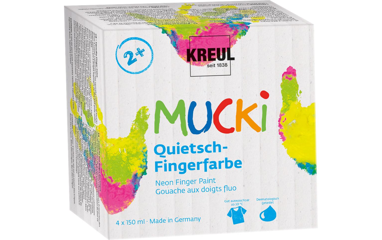 Kreul Mucki Fingerfarbe Set Quietsch 150 ml, 4 Stück