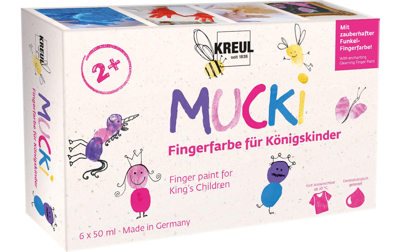 Kreul Mucki Fingerfarbe Set Königskinder 50 ml, 6 Stück