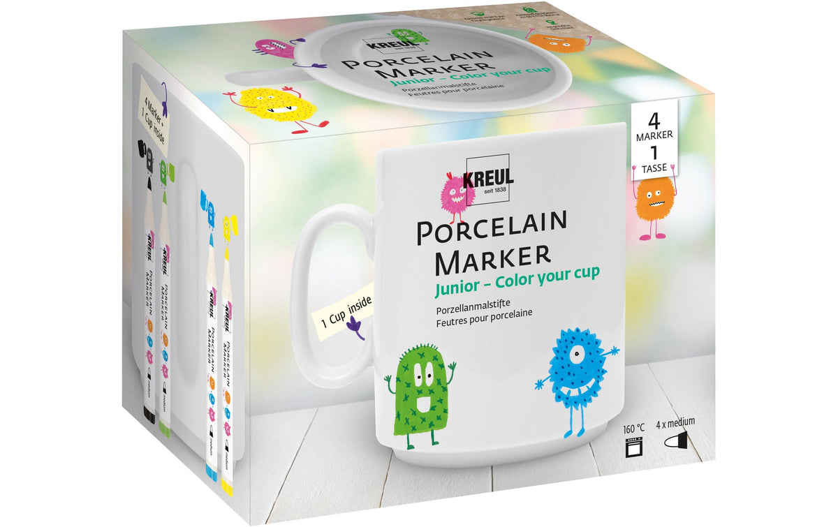Kreul Porzelain Marker Junior Set 4 Marker, 1 Porzellantasse