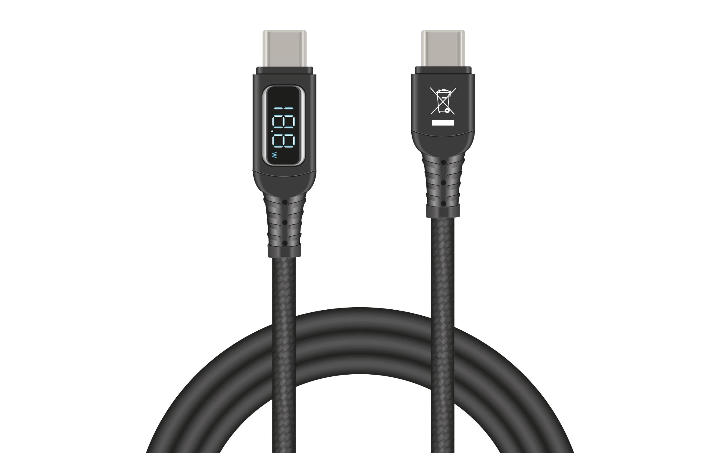 Delock USB2.0 Schnelladekabel USB-C/C Stecker/Stecker, 1.20m, 140W mit Anzeige