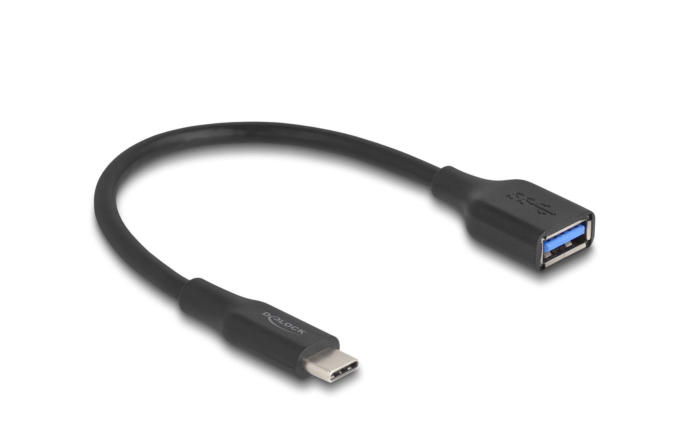 Delock Adapter USB-C zu USB-A, 19cm, 60W Stecker zu Buchse, schwarz
