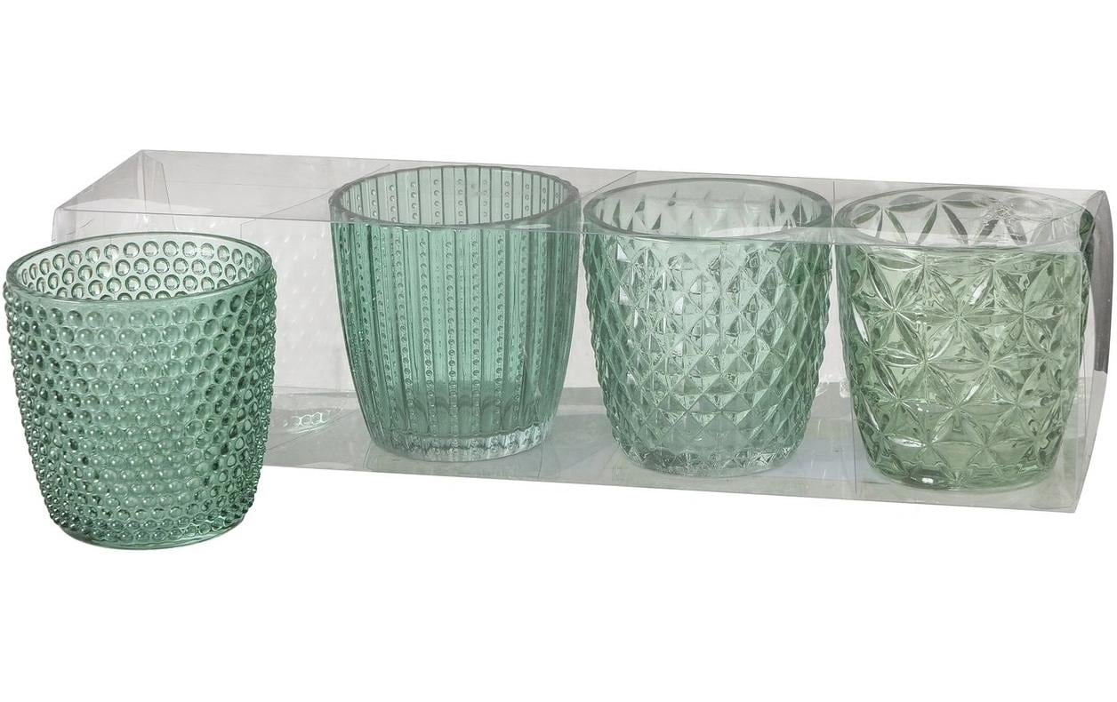 Boltze Windlicht Marilu 4 tlg. H 7.5 cm, Glas lackiert, Dunkelgrün