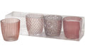 Boltze Windlicht Marilu 4 tlg. H 7.5 cm, Glas lackiert, Rosa