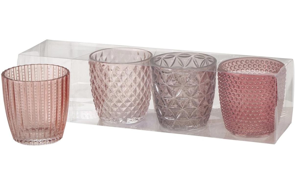 Boltze Windlicht Marilu 4 tlg. H 7.5 cm, Glas lackiert, Rosa