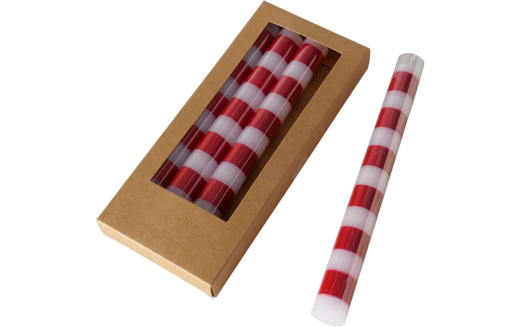 Boltze Stabkerze Stripy Rot 4-teilig, Paraffin-Wachs, 20cm x 2.2 cm
