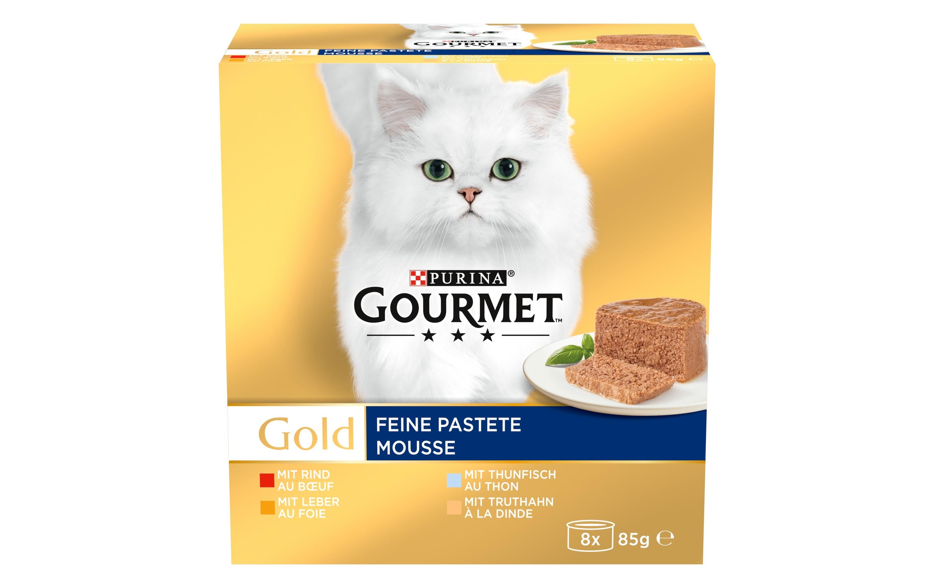 Gourmet Gold Mousse Thunfisch, Leber, Truthahn, Rind, 8x85g