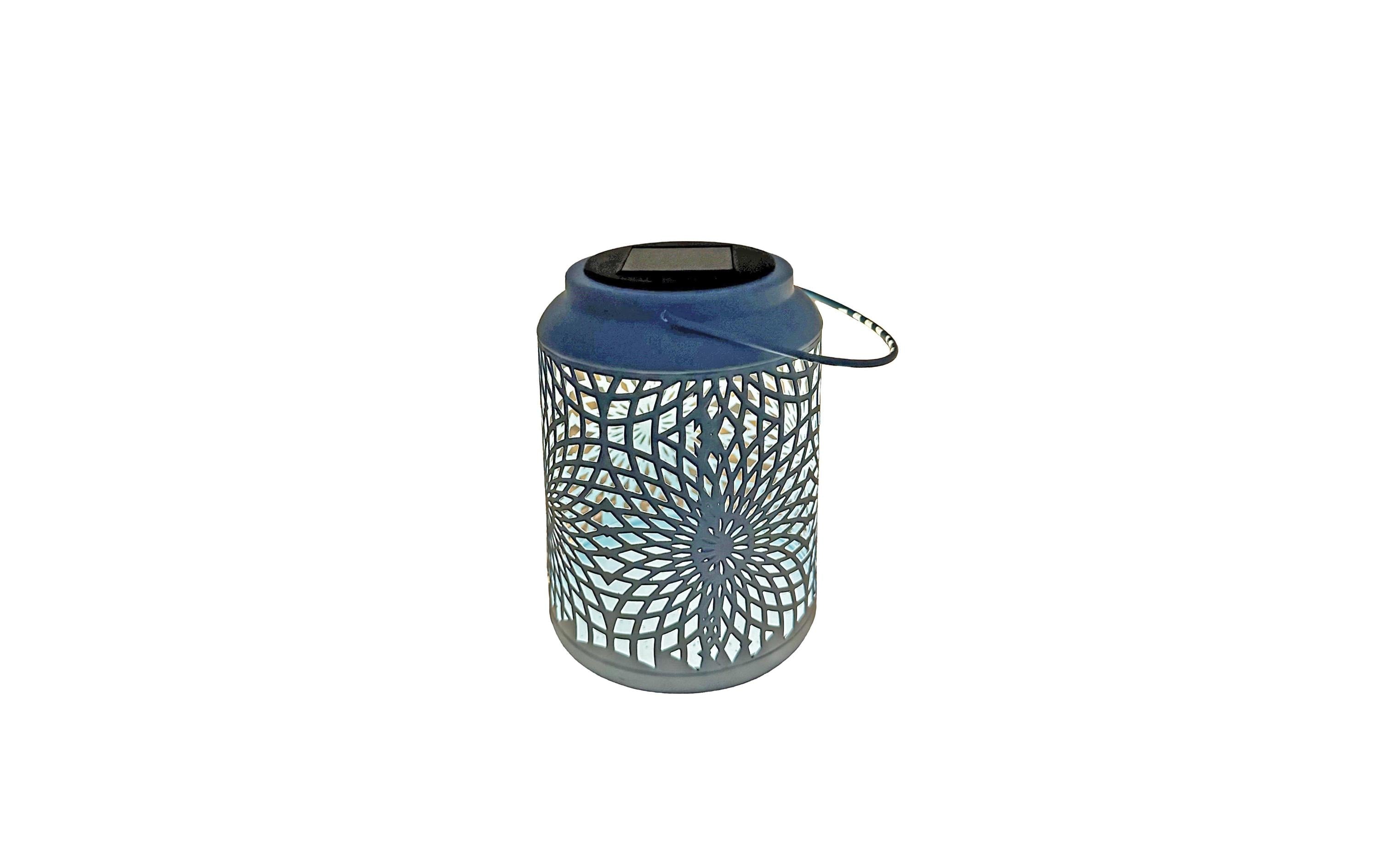 Dameco LED Solar Laterne Muster blau LED ww, L12.5cm x B15cm x H17.5cm