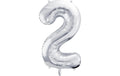 Partydeco Folienballon Zahl 2 gross 86 cm, silber, 1 Stk