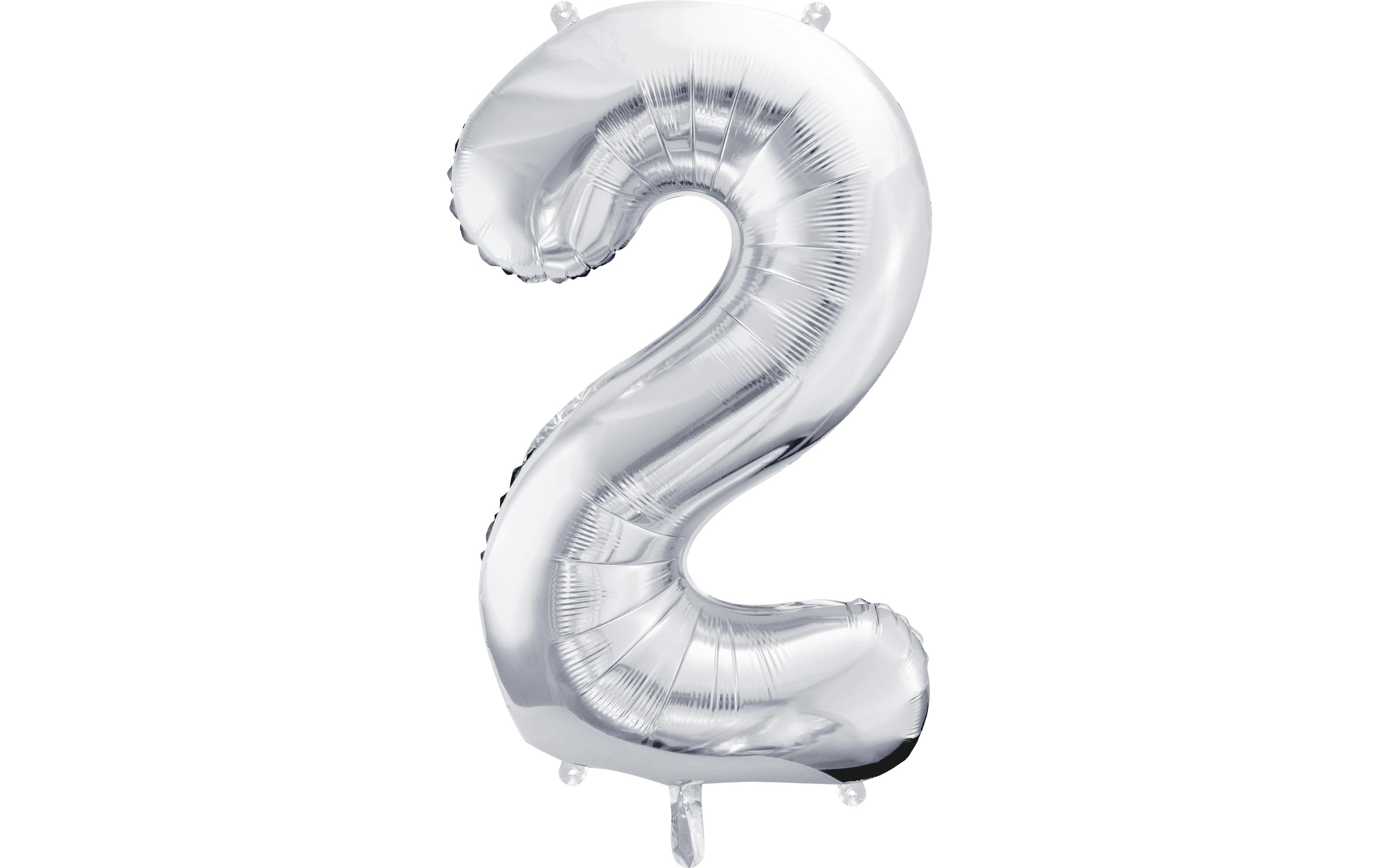 Partydeco Folienballon Zahl 2 gross 86 cm, silber, 1 Stk