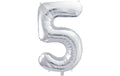 Partydeco Folienballon Zahl 5 gross 86 cm, silber, 1 Stk