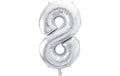 Partydeco Folienballon Zahl 8 gross 86 cm, silber, 1 Stk