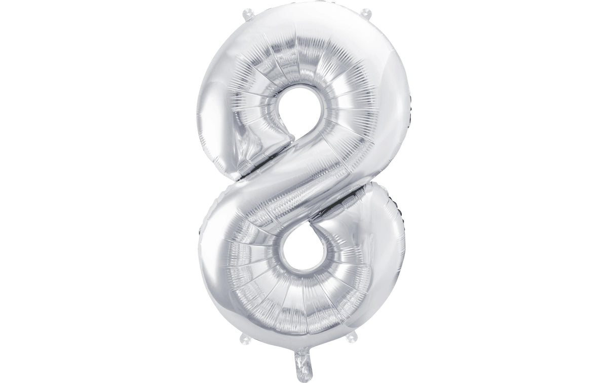 Partydeco Folienballon Zahl 8 gross 86 cm, silber, 1 Stk