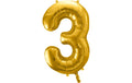 Partydeco Folienballon Zahl 3 gross 86 cm, gold, 1 Stk