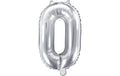 Partydeco Folienballon Zahl 0 klein 35 cm, silber, 1 Stk