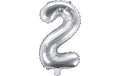Partydeco Folienballon Zahl 2 klein 35 cm, silber, 1 Stk
