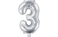 Partydeco Folienballon Zahl 3 klein 35 cm, silber, 1 Stk