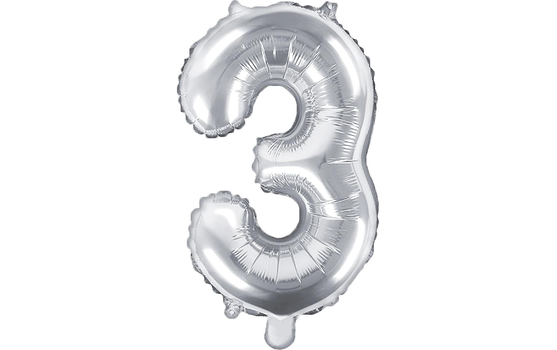 Partydeco Folienballon Zahl 3 klein 35 cm, silber, 1 Stk