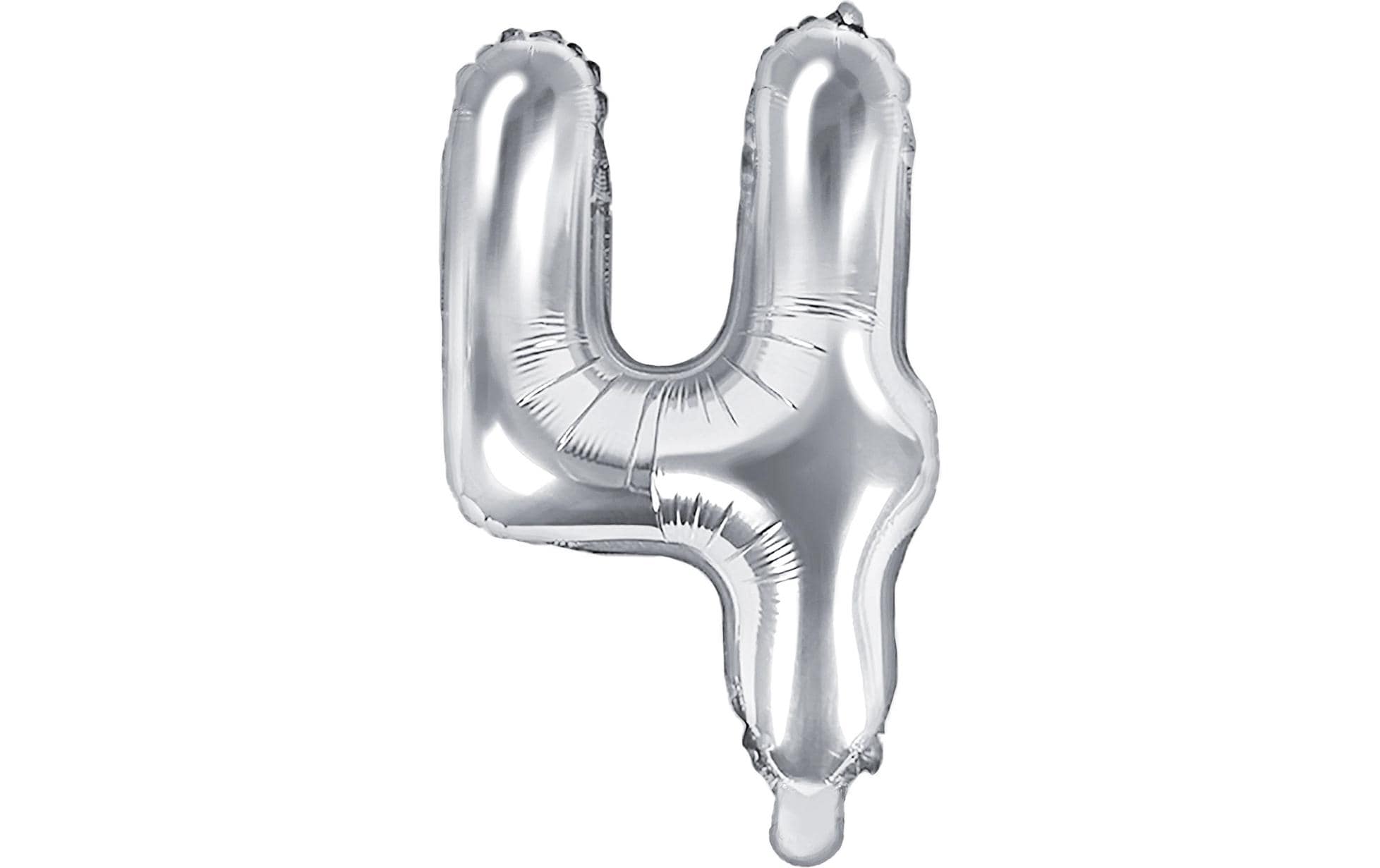 Partydeco Folienballon Zahl 4 klein 35 cm, silber, 1 Stk