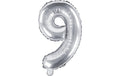 Partydeco Folienballon Zahl 9 klein 35 cm, silber, 1 Stk