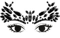 Partydeco Gesichtsschmuck Kristalle schwarz, 14.5 x 5.5 cm