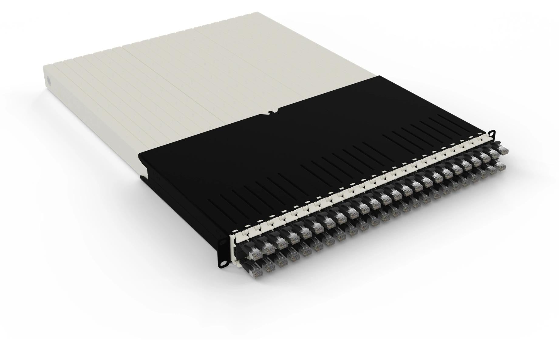 Patchbox One Cat.6A, 19", STP Schwarz inkl. 24 Kassetten mit 1.8m Slimpatchkabel