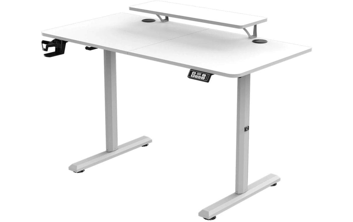 Ultradesk Higlander Gaming Table Weiss, höhenverstellbar, inkl. 2 Regalen