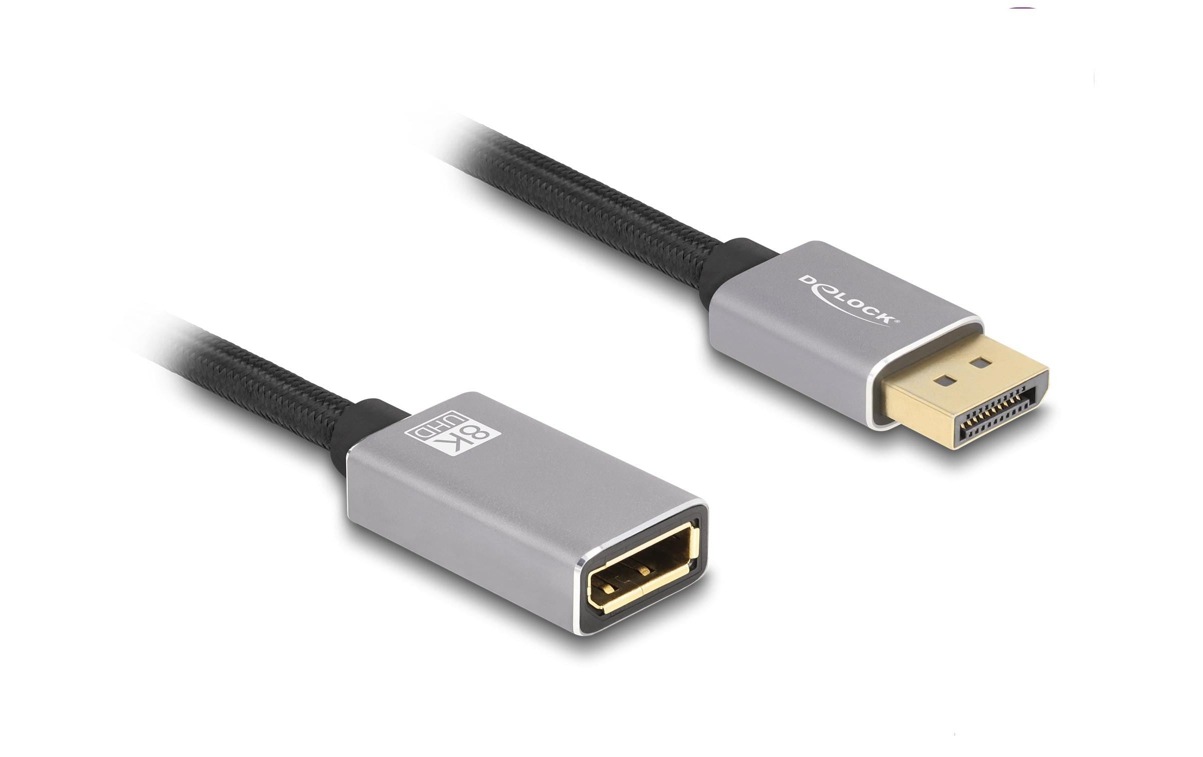 Delock DisplayPort Verlängerungskabel, 2m grau, Metall ohne Einrastfunktion